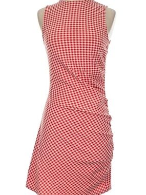 GB Fashion - Red Gingham Bodycon Side Ruched Mini Dress